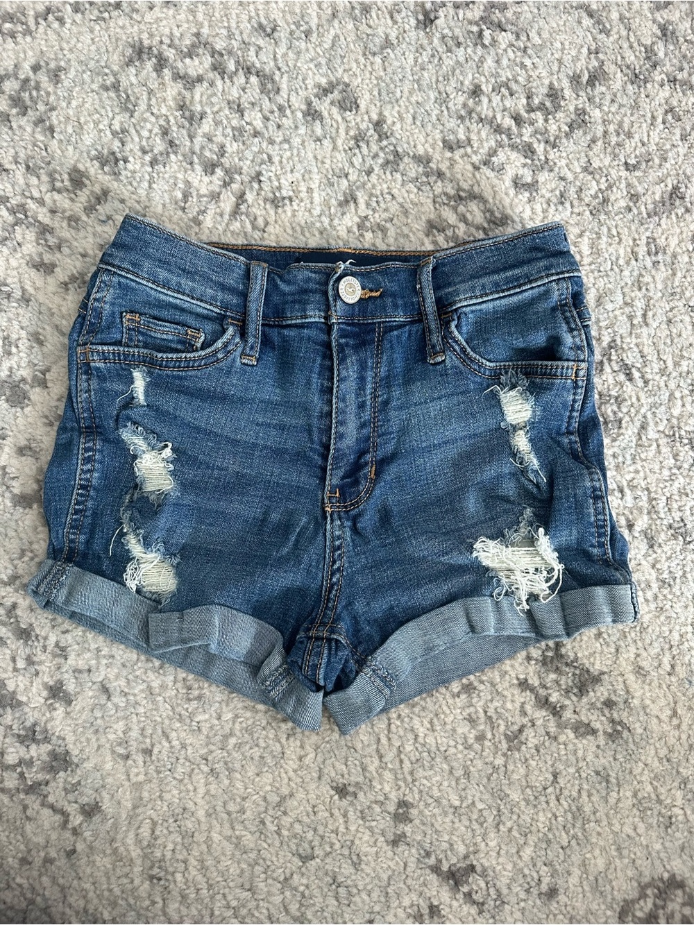 Hollister Distressed Rolled-Hem Jean Shorts - Blue